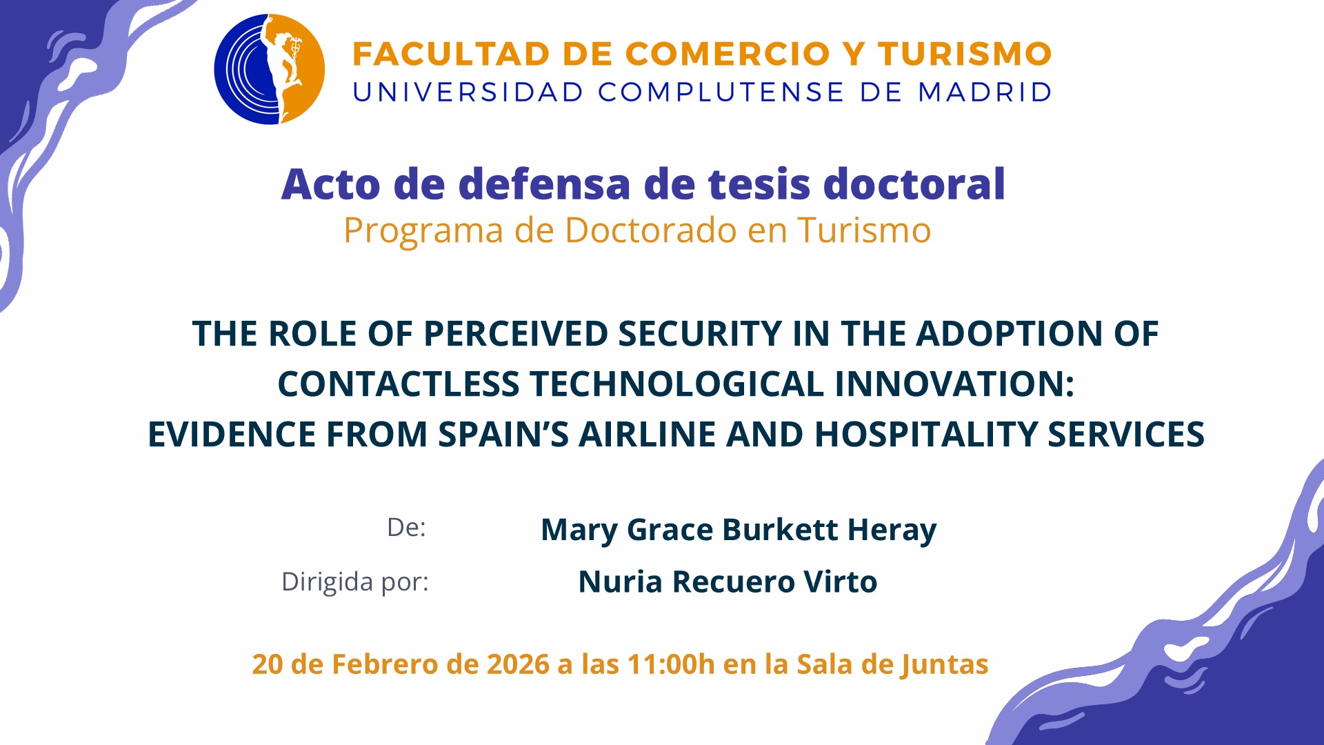 Defensa de la tesis doctoral de Dña. Mary Grace Burkett. 20 de febrero a las 11:00 h.